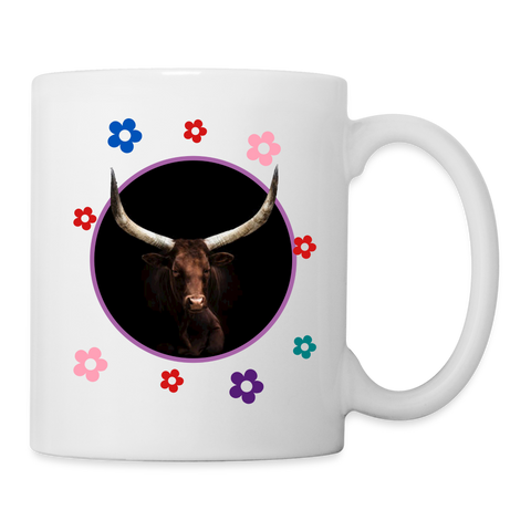 Ankole Watusi Cattle Floral Print Coffee/Tea Mug - white