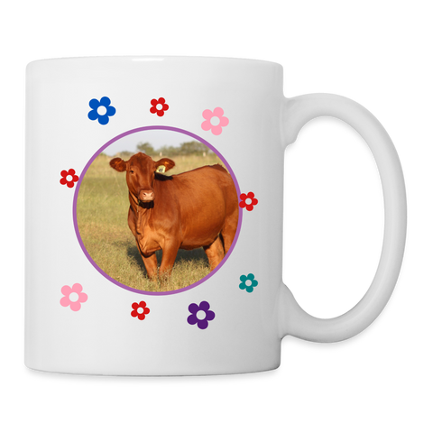 Red Brangus Cattle Floral Print Coffee/Tea Mug - white