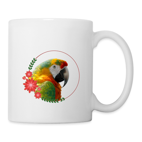 Red-And-Green Macaw On Flower Print Coffee/Tea Mug - white