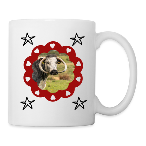 English Longhorn Cattle (Cow) Print Coffee/Tea Mug - white