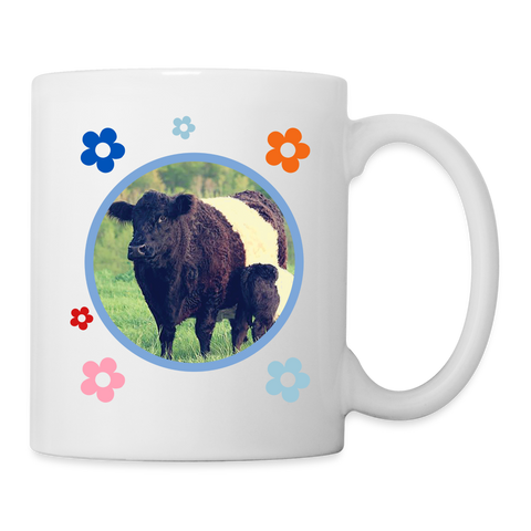 Belted Galloway Cattle (Cow) Floral Coffee/Tea Mug - white