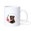 Rottweiler On Flower Print Coffee/Tea Mug - white