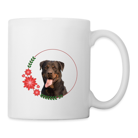 Rottweiler On Flower Print Coffee/Tea Mug - white