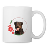 Rottweiler On Flower Print Coffee/Tea Mug - white