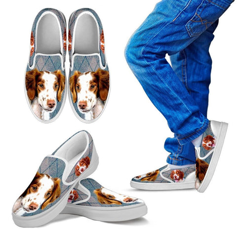 Brittany Dog Print Slip Ons For KidsExpress Shipping