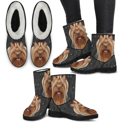 Yorkshire terrier (Yorkie) Print Faux Fur Boots For Women