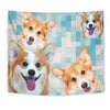 Pembroke Welsh Corgi On Blue Pattern Print Tapestry