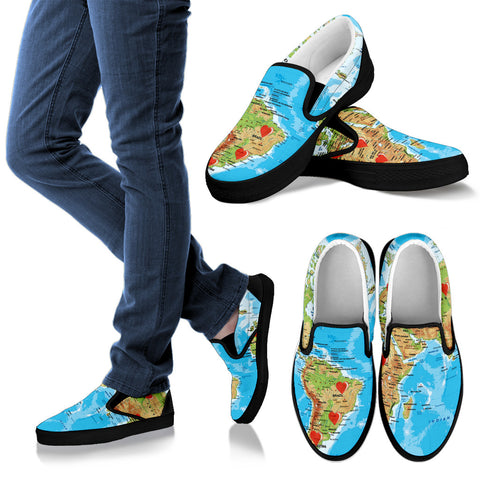 Valentine's Day Special World Map Print Slip Ons For Women