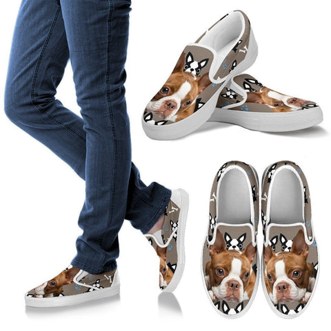 Red Boston Terrier Print Slip Ons For Women Exrpess Shipping