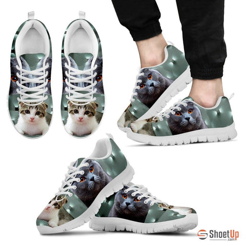 Scottish Fold Cat Print (White/Black) Running Shoes For Men