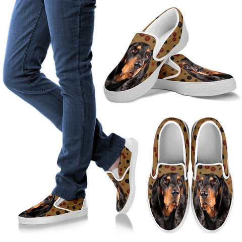 Black and Tan Coonhound Dog Print Slip Ons For WomenExpress Shipping