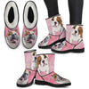 Bulldog Print Faux Fur Boots For Women