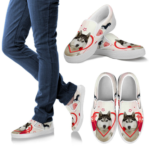 Valentine's Day Special Siberian Husky Print Slip Ons For Women