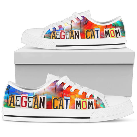 Aegean Cat Mom Print Low Top Canvas Shoes For Women