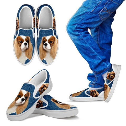 Cavalier King Charles Spaniel Dog Print Slip Ons For KidsExpress Shipping