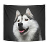 Siberian Husky On Black Print Tapestry