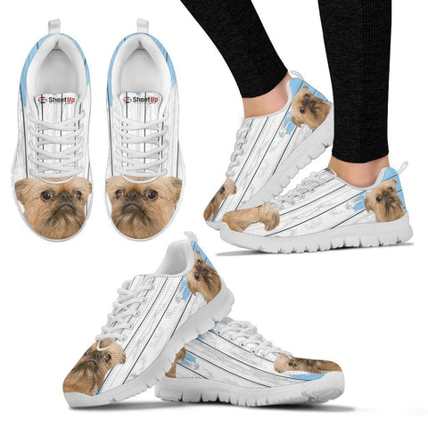 Brussels Griffon (Griffon Bruxellois) Blue White Print Sneakers For Women