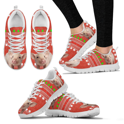 Red Wattle Pig Print Christmas Running Shoes For Women