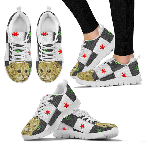 Scottish Fold Cat Christmas Print Running Shoes For Women