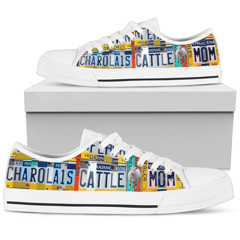 Charolais cattle Mom Print Low Top Canvas Shoes for Women