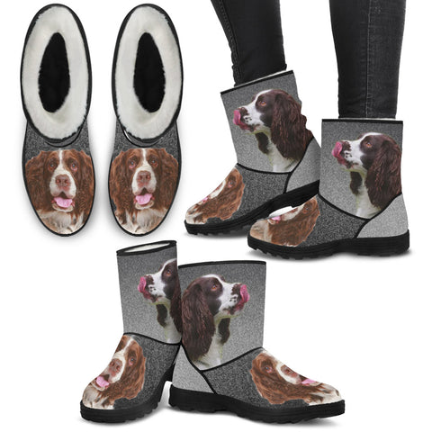 English Springer Spaniel Print Faux Fur Boots For Women