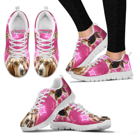 Basset Hound on Pink Print Running Shoes For Women