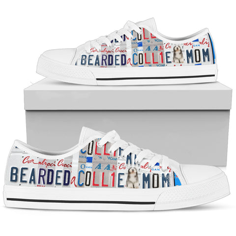 Bearded Collie Print Low Top Canvas Shoes for Women