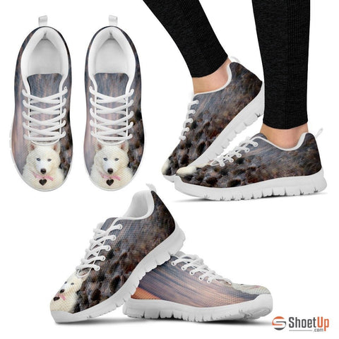 White Husky Dog Print Running Shoe For Women