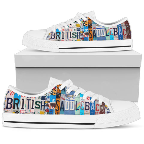 British Saddleback Pig Print Low Top Canvas Shoes for Women