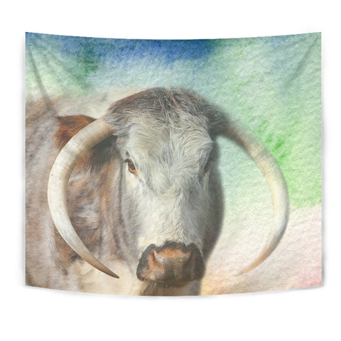 English Longhorn Cattle (Cow) Print Tapestry