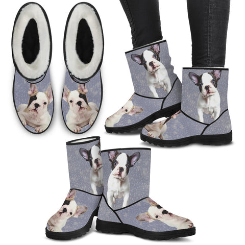 French Bulldog Print Faux Fur Boots For Women