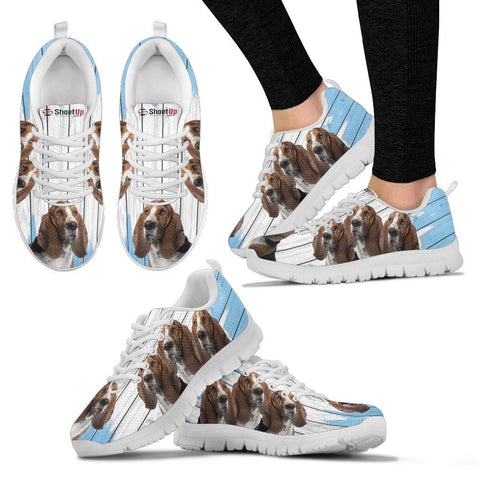 Basset Hound Blue White Print Sneakers For WomenFee Shipping