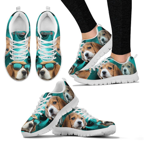 Beagle Dog On Deep Skyblue Print Running Shoes For Women