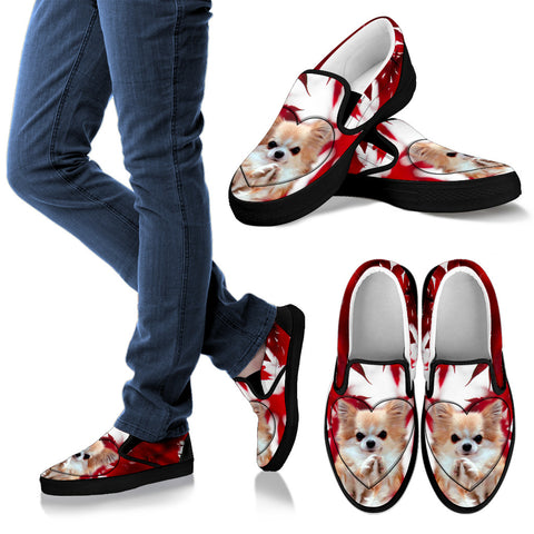 Valentine's Day Cute Chihuahua Dog On Red Print Slip Ons For Women