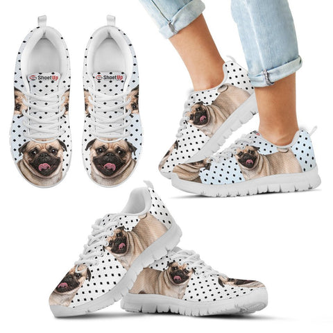 Pug Dog Black Dots Print Running Shoes For Kids