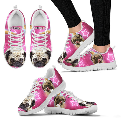 Pug Dog On Pink Print Running Shoes For Women