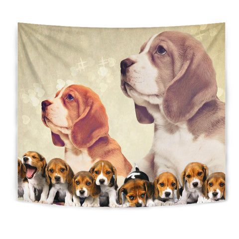 Cute Beagle Dog On Golden Print Tapestry