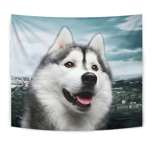 Laughing Siberian Husky Print Tapestry