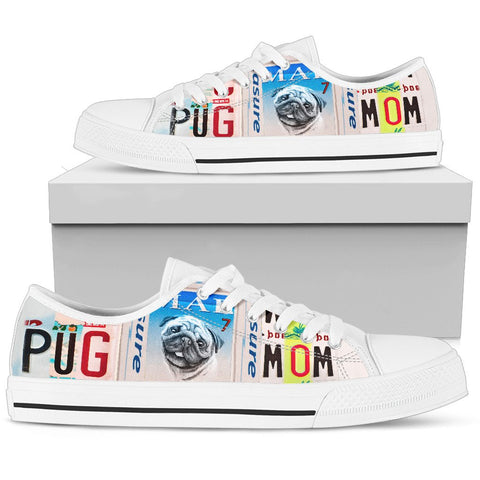 Cute Pug Mom Print Low Top Canvas Shoes for Women