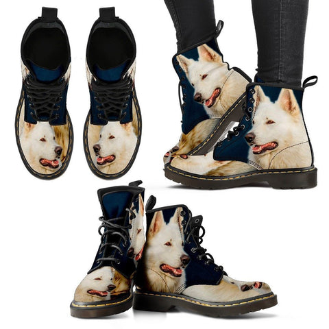 White Shepherd Print Boots For Women Express Shipping