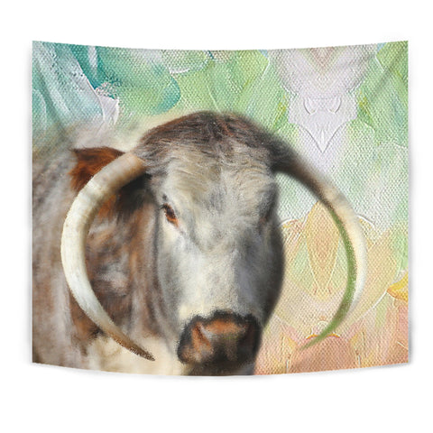 Amazing English Longhorn Cattle (Cow) Print Tapestry