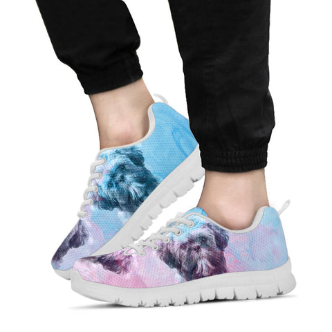 Shihpoo Puppy On Colorful Print Running Shoes