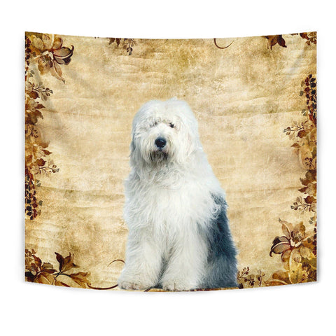Old English Sheepdog On Yellow Print Tapestry