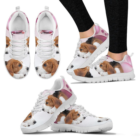 Beagle Pink White Print Running Shoes For Women
