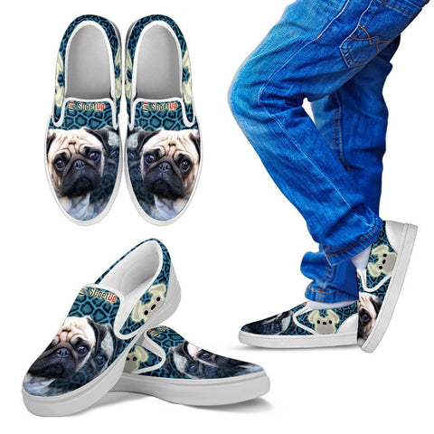 Lovely Pug PrintKid's Slip Ons