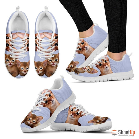 Abyssinian Cat Print (White/Black) Running Shoes For Women