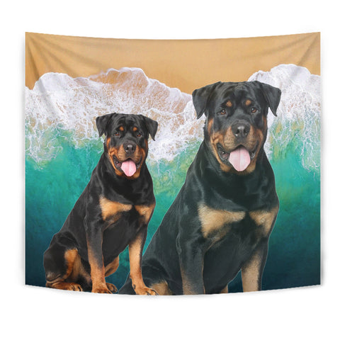 Rottweiler On Beach Print Tapestry