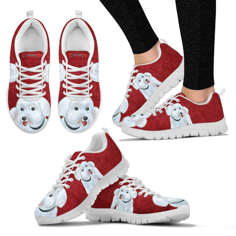 Cute Maltese Red Print Running Shoes For Women