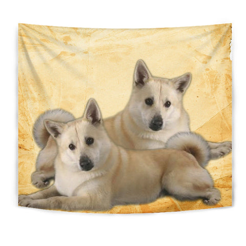 Norwegian Elkhound On Yellow Print Tapestry