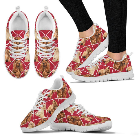 Cocker Spaniel Dog In Red Boxes Print Running Shoes For Women
